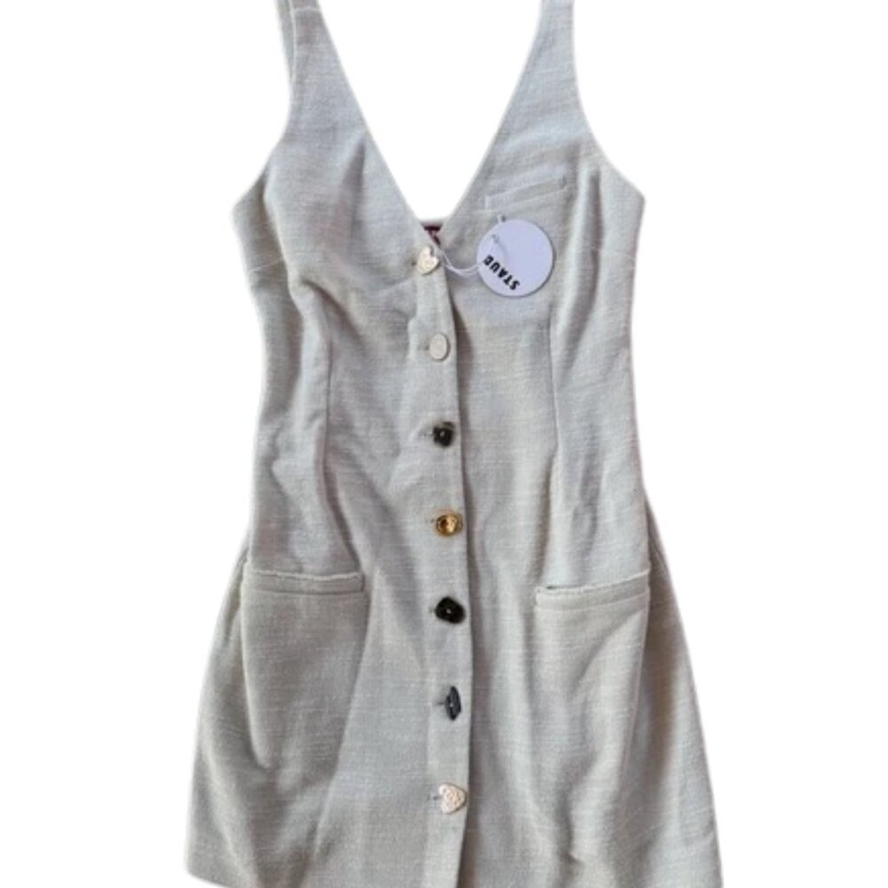 Staud "Samuel" Tweed Cotton Dress in Beige With Button Details Size 4